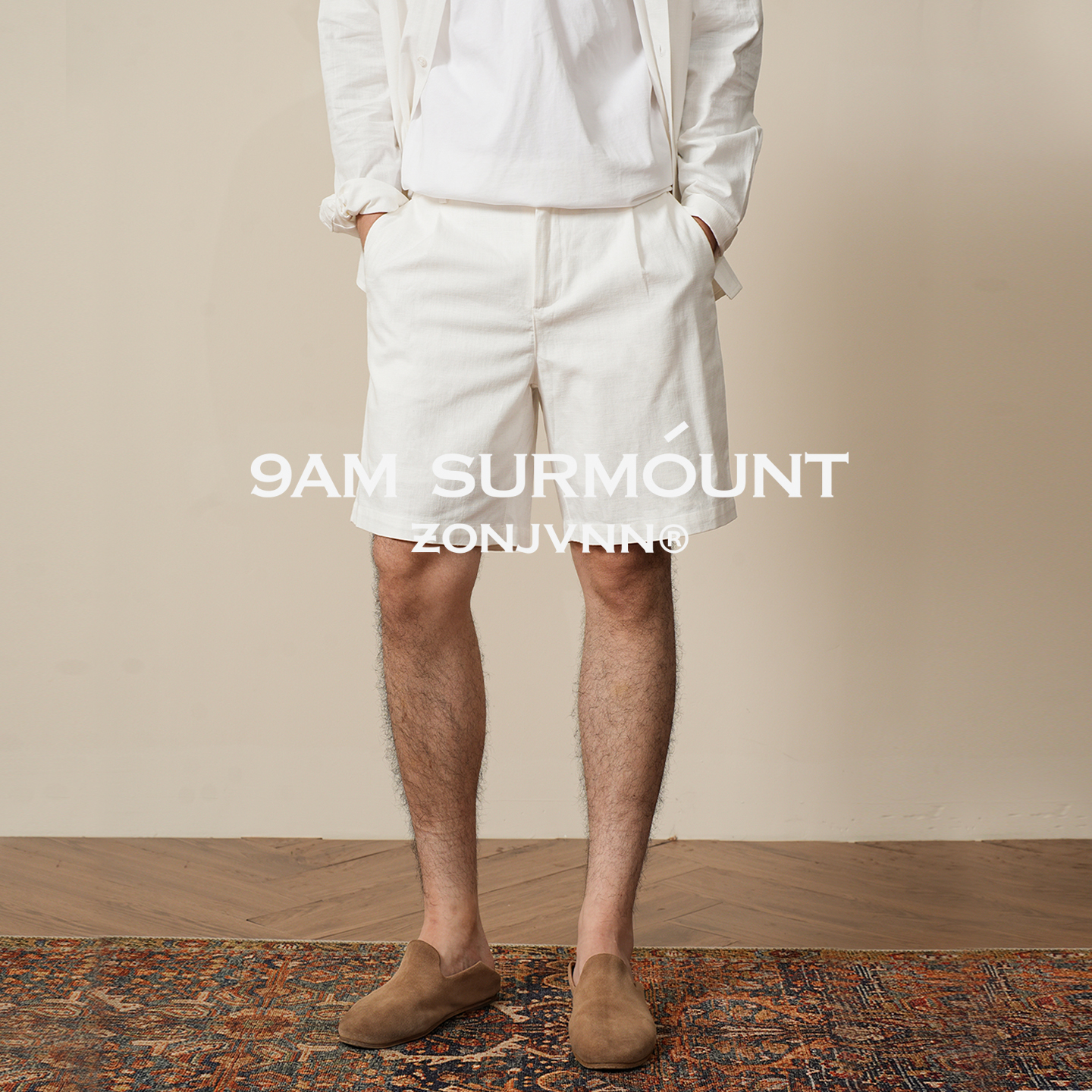 ZONJVNN Old Money Style Linen Shorts Straight Leg Xinjiang Cotton Blend Versatile Men's Loose-fitting High-end Pants