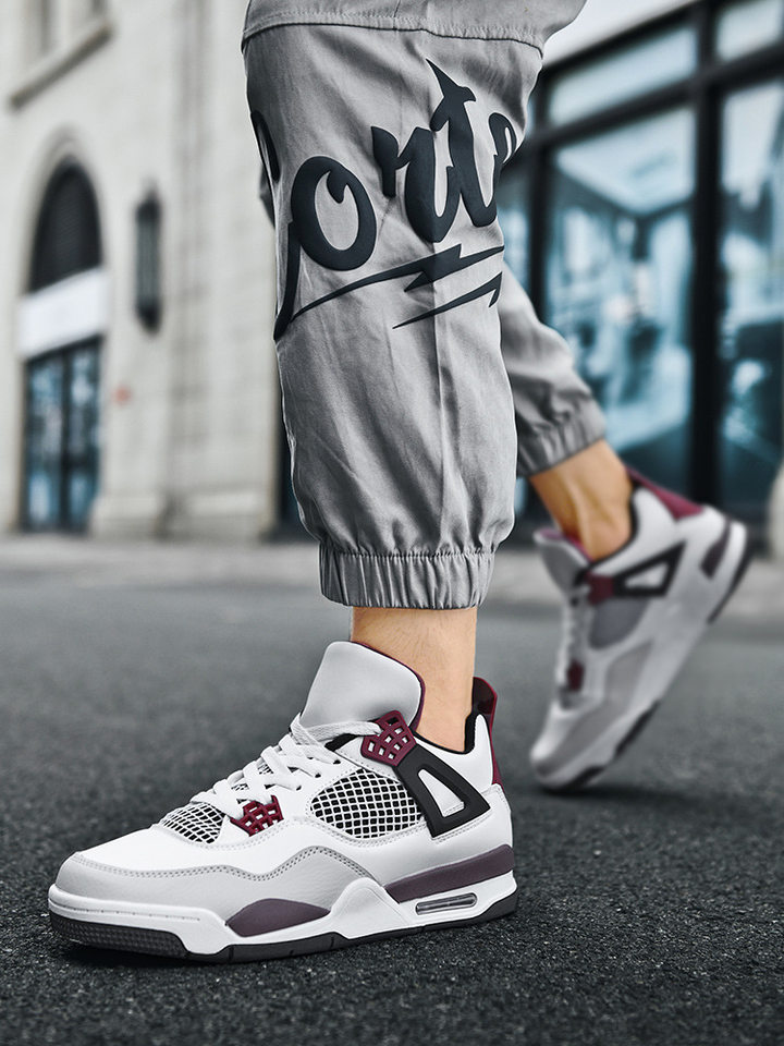 Giày thể thao nam cổ thấp chống trượt đế dày tăng chiều cao, giày sneaker phối màu — JD-AJ4 màu xám đen, JD-AJ4 màu đỏ lửa, JD-AJ4 đen đỏ chi tiết 23