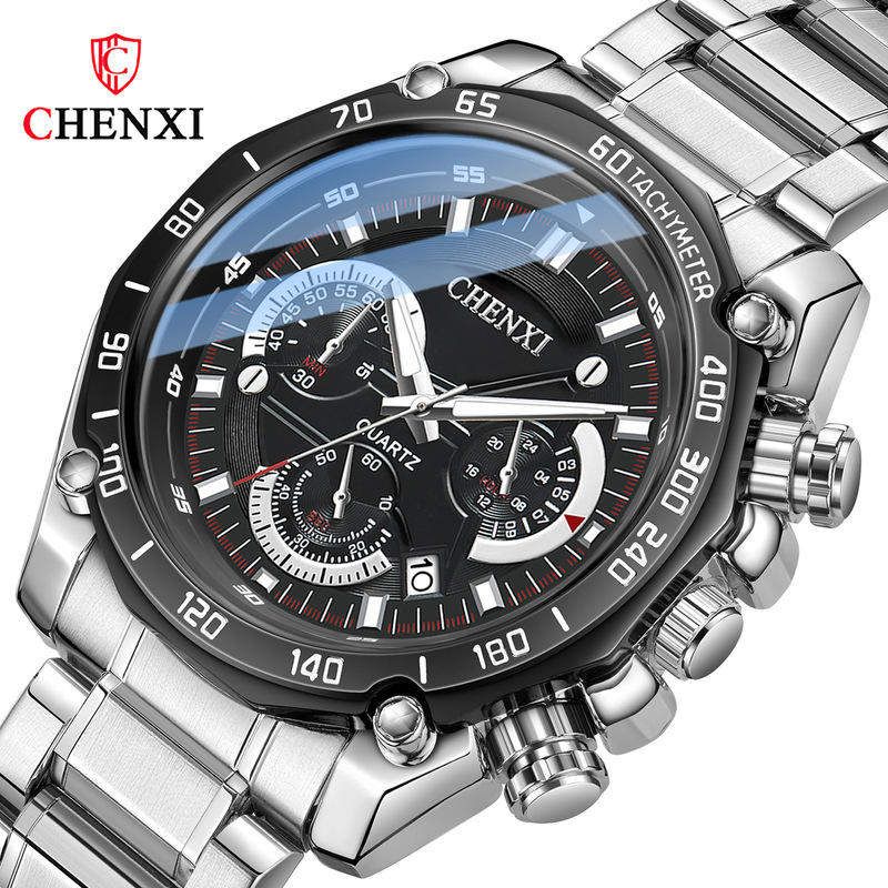 Multifunctional True Three-Eye Six-Pin Men's Watch Morning Steel Band Classic Creative Fashion Sports Cross-Border Quartz Watch