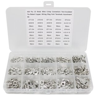 450Pcs Ot Ut Type Cold-Pressed Terminal Block Combination Pack 15-in-1, Multiple Specifications Available, Tinned Copper