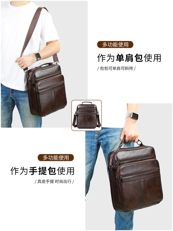 Túi đeo chéo nam da bò thật lớp đầu cao cấp, túi mềm xách tay dung tích lớn, đựng vừa iPad 13 inch — Màu cà phê (Kiểu nhỏ), Màu nâu (Kiểu nhỏ), Màu đen (Kiểu nhỏ), Cà phê (loại lớn)