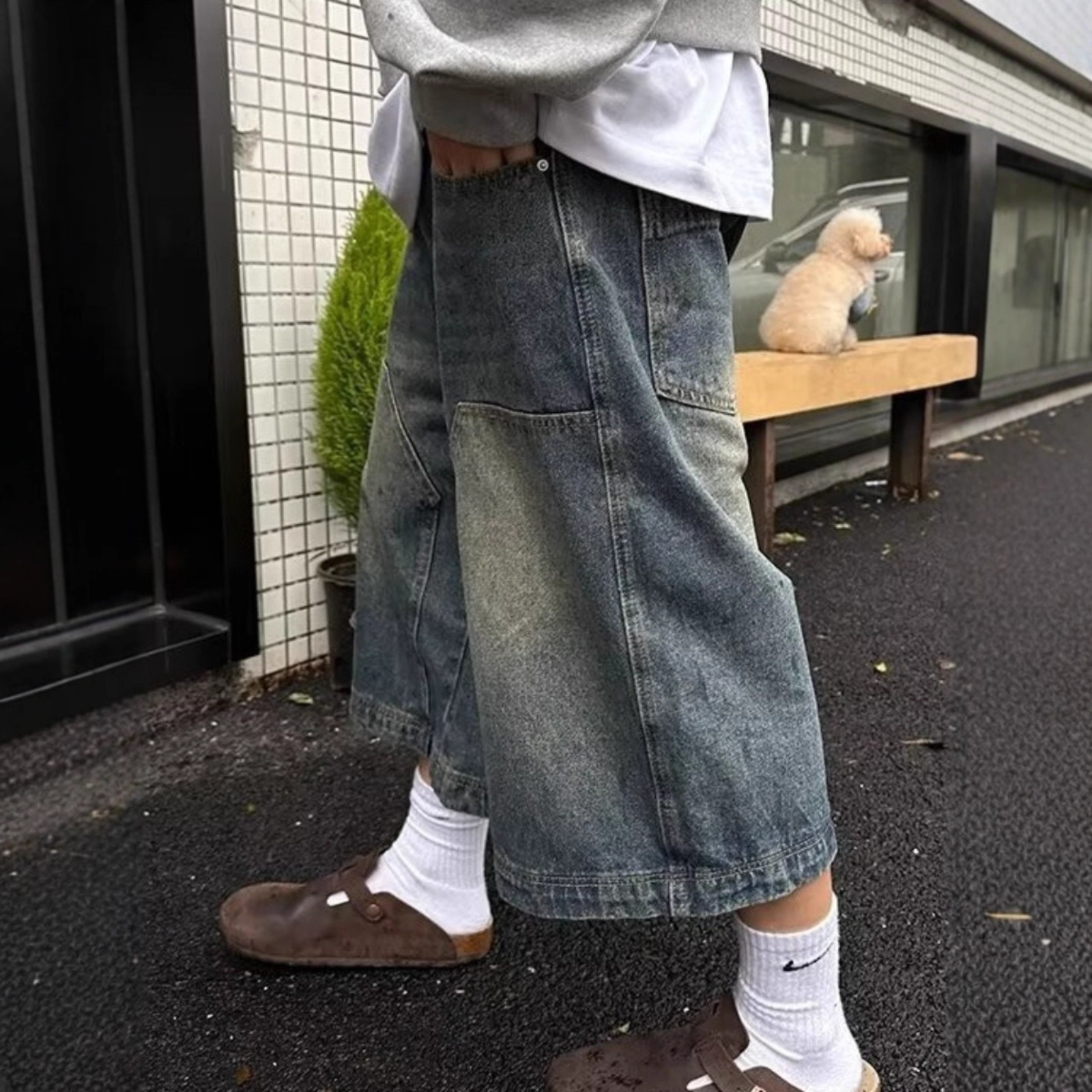 American Retro Flared High Street Denim Cropped Pants for Men, Summer New Straight Wide-Leg Vintage Casual Versatile Pants