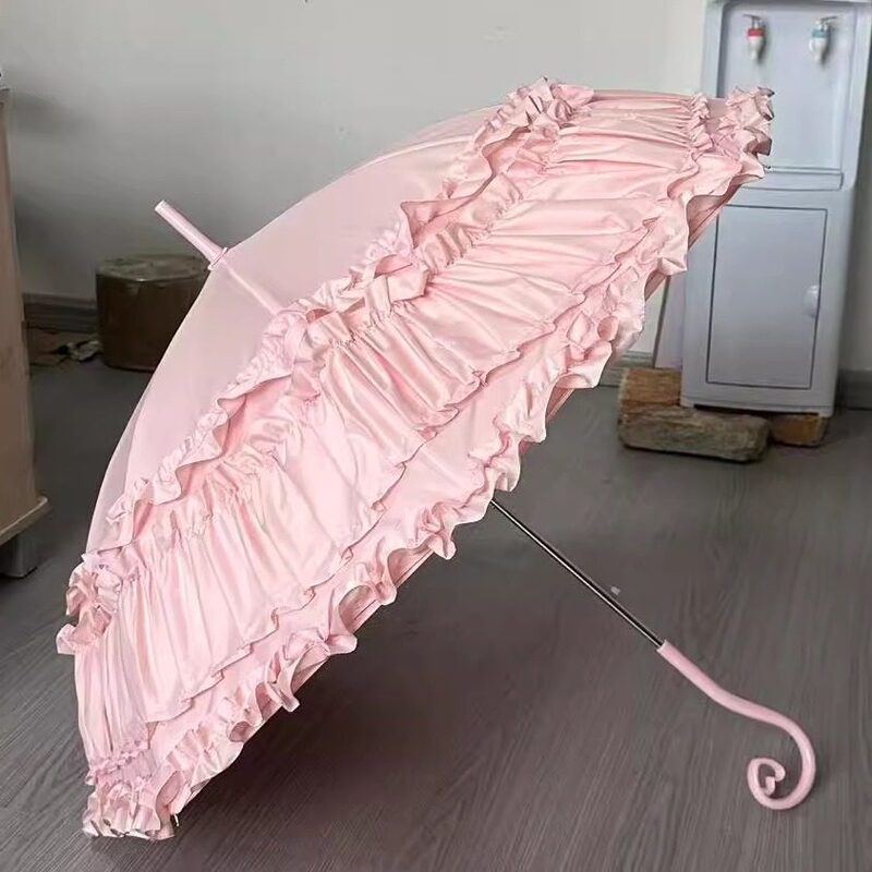 Lolita Princess Umbrella with Lace Trim, European-Style Vintage Skirt Umbrella, High Aesthetic Appeal, Heart-Shaped Handle, Creative Lolita Umbrella