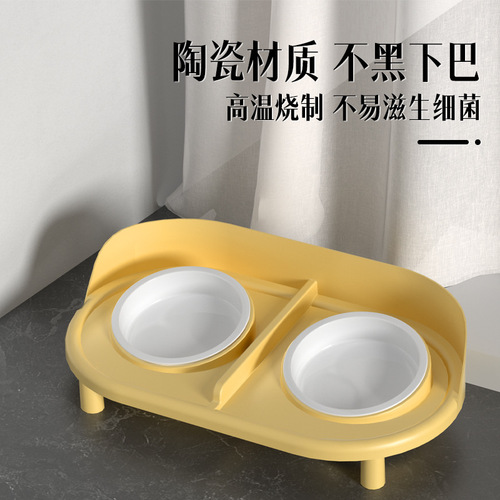 Cat Bowl Ceramic Dual Bowl Dog Bowl Cat Feeding Tray Dry Food Bowl Drinking Bowl Pet Bowl Dog Feeding Dish Anti-Toppling Pet Supplies
