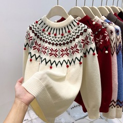 高級感クリスマスジャカードニット女性秋冬流行フェア島セーターは保温減齢内に上着を着る