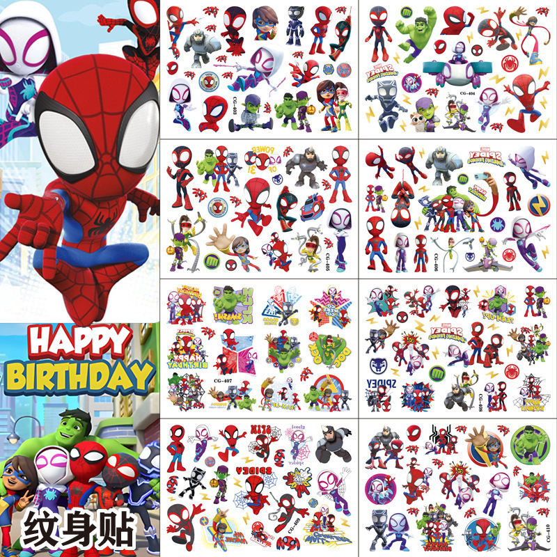 Spider-Man and His Amazing Friends Cartoon Tattoo Stickers Kidsren's Water Transfer Disposable Boy Tattoo Stickers