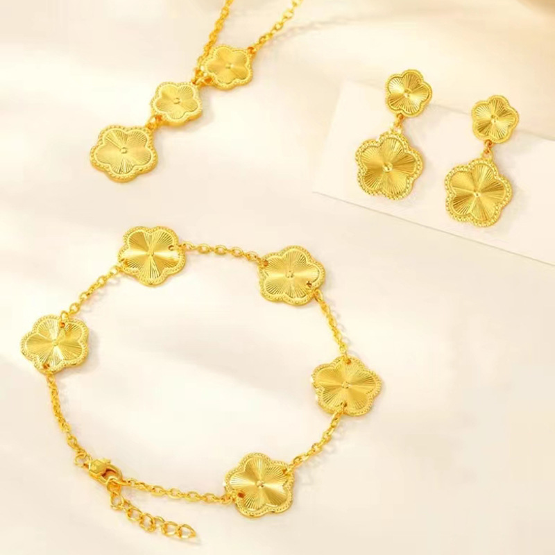 Brass Gold Plated Elegant Simple Style Flower Plating Bracelets Earrings Necklace display picture 9