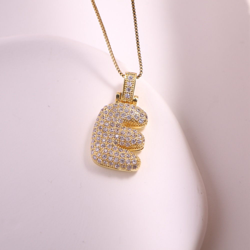 Letter Pattern Vintage Style Letter Copper Plating Inlay Zircon 18k Gold Plated Pendant Necklace