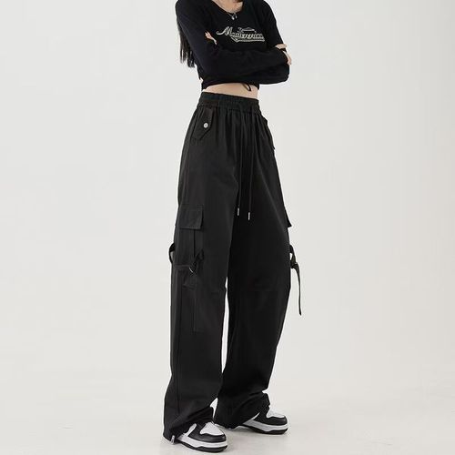 American Retro Work Pants for Women 2025 Spring Casual Slimming Hot Girl Style High-Waisted Loose Fit Wide Leg Pants