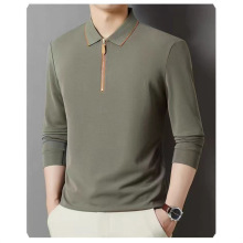新款男士polo衫2025秋装翻领拉链款高端长袖t恤男装舒适时尚上衣