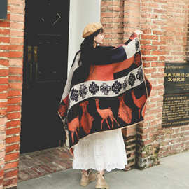 西藏青海度假风 民族风复古保暖皮甲加厚旅行围巾百搭开衫大披肩