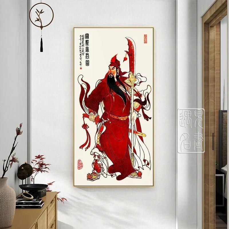 hot關公關羽玄關召財掛牆關公畫像振宅客廳中堂掛畫關公像武財神