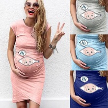 P 46282 Cartoon Print Sleeves Maternity Dress ��ͨӡ����