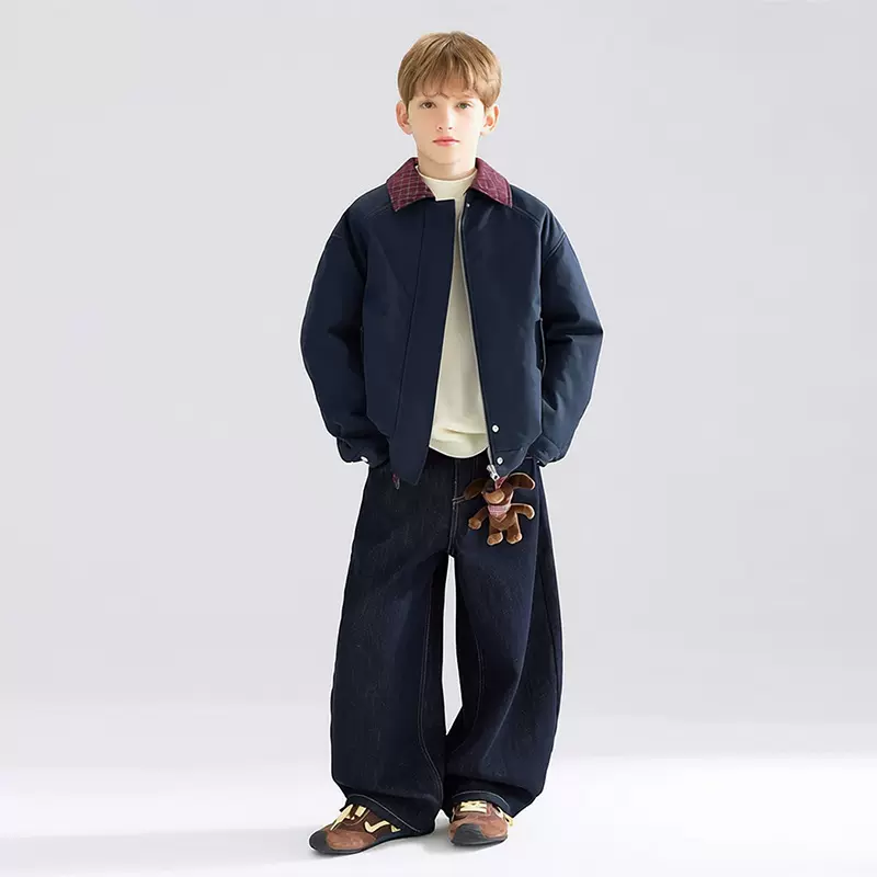 2025冬季雪丽棉美式假两件拼格夹克外套男童冬