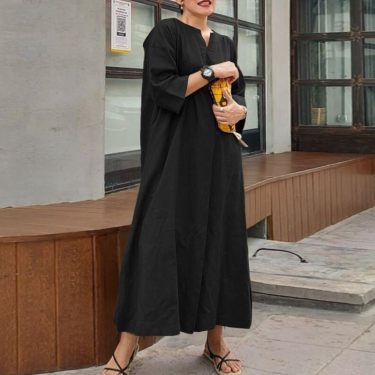 Women's Regular Dress Vintage Style V Neck 3/4 Length Sleeve Solid Color Maxi Long Dress Daily display picture 12