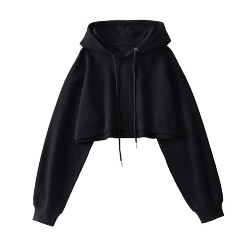2025 autumn new white American short hooded sweater for women with a loose design, bare navel long-sleeved top for women.