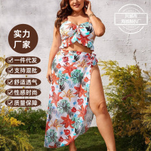 2025欧美跨境新款碎花三件套新款海边度假风泳衣大码泳装显瘦