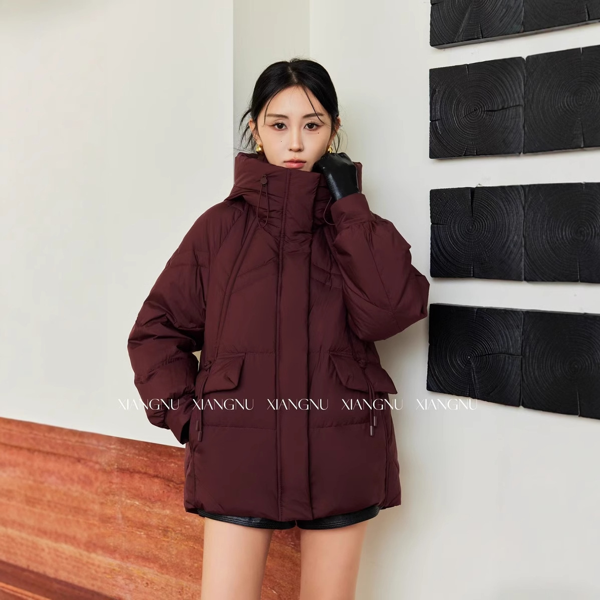 休闲泡芙90白鹅绒羽绒服连帽加厚保暖面包服24新款品牌同款鹅绒服
