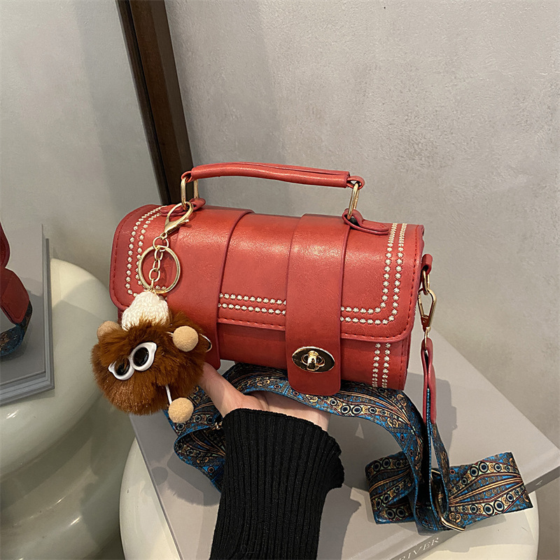 Women's Retro Boston Shoulder Bag, Stylish Cylindrical Handbag_voghion.com