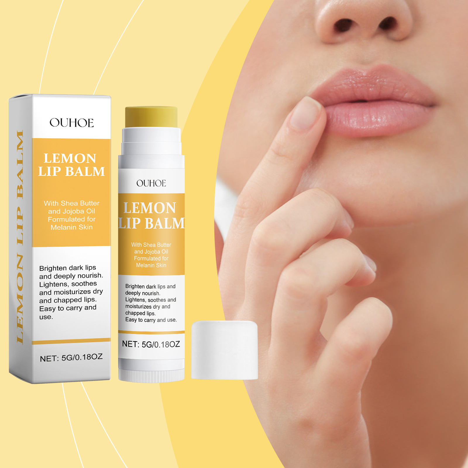 Ouhoe Lemon Ginger Lip Balm Lemon Moisturizing Care Anti-Dryness and Cracking Nourishing Lip Balm