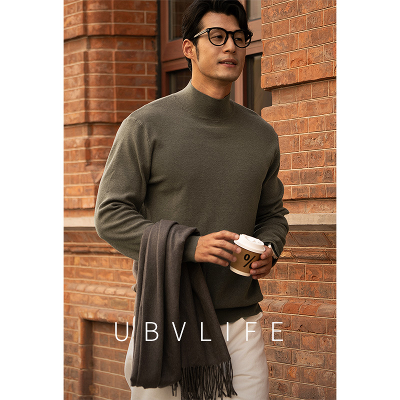 Modal 12-Gauge Drop Shoulder Half Turtleneck Knit Sweater for Men, 2025 Autumn and Winter Old Money Style Lazy New Sweater