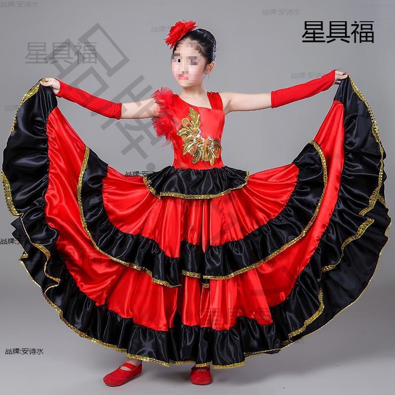 西班牙斗牛舞裙欧洲新款斗牛舞蹈舞台大摆裙开场舞演出伴舞垒德株