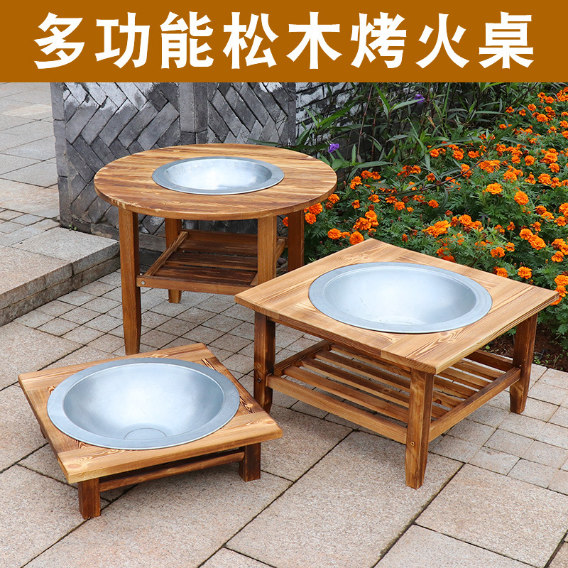 Rural Old-Fashioned Brazier Barbecue Grill Solid Wood Brazier Courtyard Home Indoor Heating Stove Tea Making Outdoor Stove