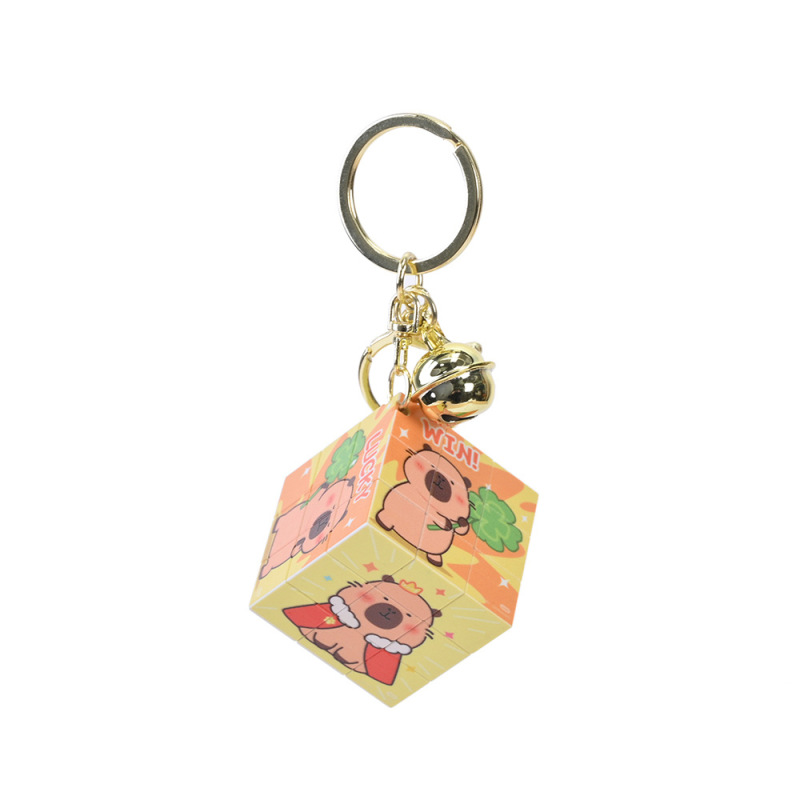 インターネット有名人カピバラルービックキューブキーホルダーかわいいカピバラ漫画キーチェーンカップルバッグペンダント小さなギフトラビットキューブ|undefined