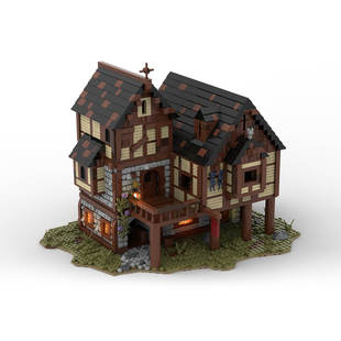 Cross-Border Moc-76694 Medieval Tavern with Modular Interior Building 3130 Particle Count