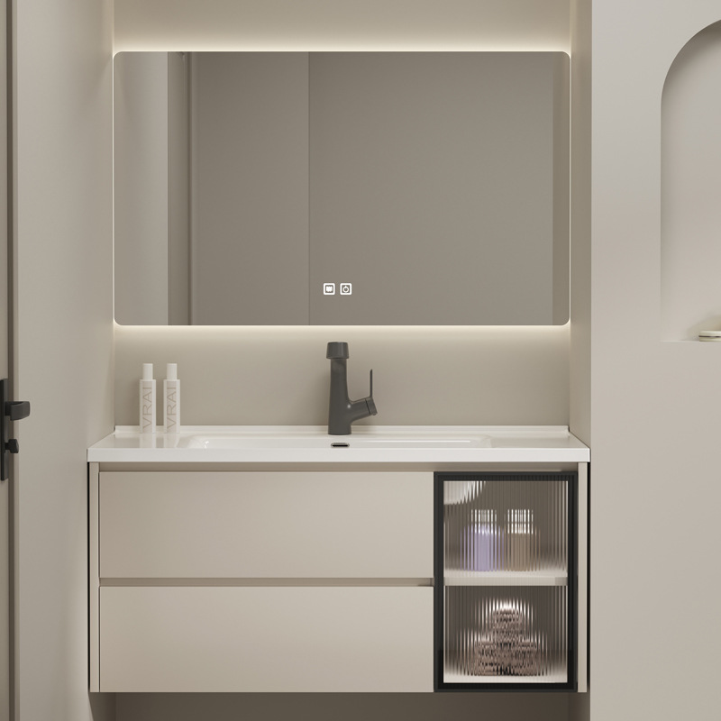Cuenca de cerámica de madera sólida con viento de crema, gabinete de baño, gabinete de lavabo, lavabo de mano, lavabo combinado