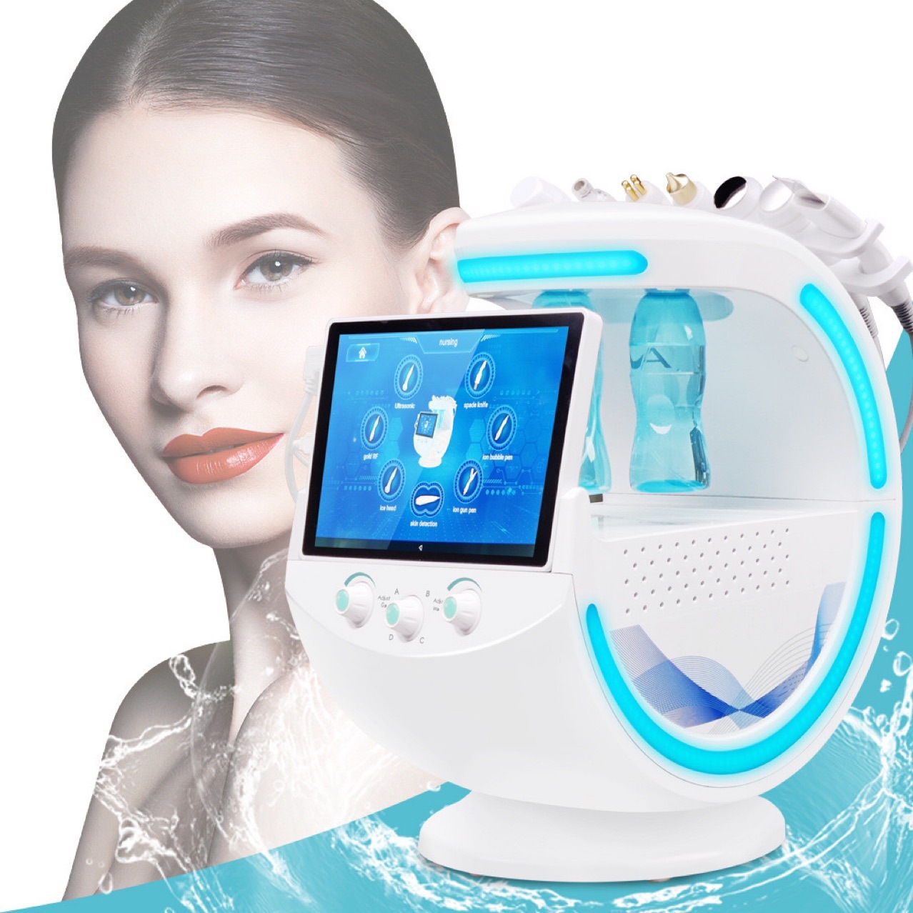 Smart Ice Blue PLUS Cleansing Rejuvenecimiento de la piel Analizador de piel 7 - en - 1 Máquina de belleza facial multifuncional blanqueamiento