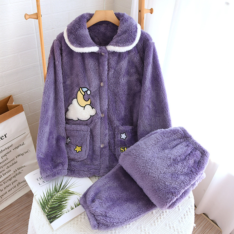 Otoño Invierno mujeres terciopelo Ártico caliente bordado nube solapa suelta pijamas traje ropa interior casual hogar
