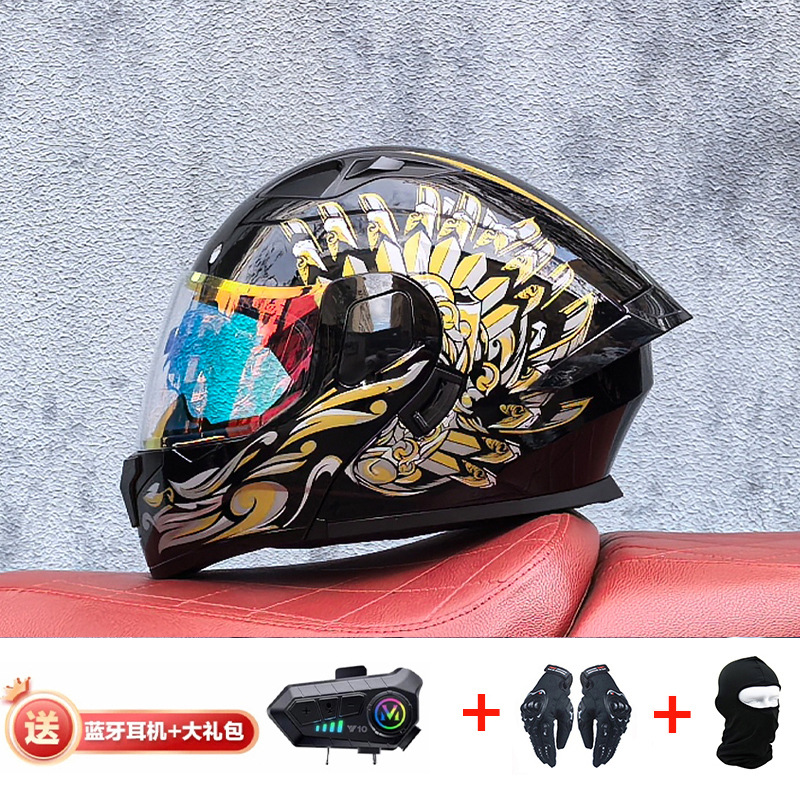 Orz casco de motocicleta casco de carcasa pequeña Bluetooth casco de doble lente casco semi-completo para hombres y mujeres alerón trasero de cuatro estaciones nuevo