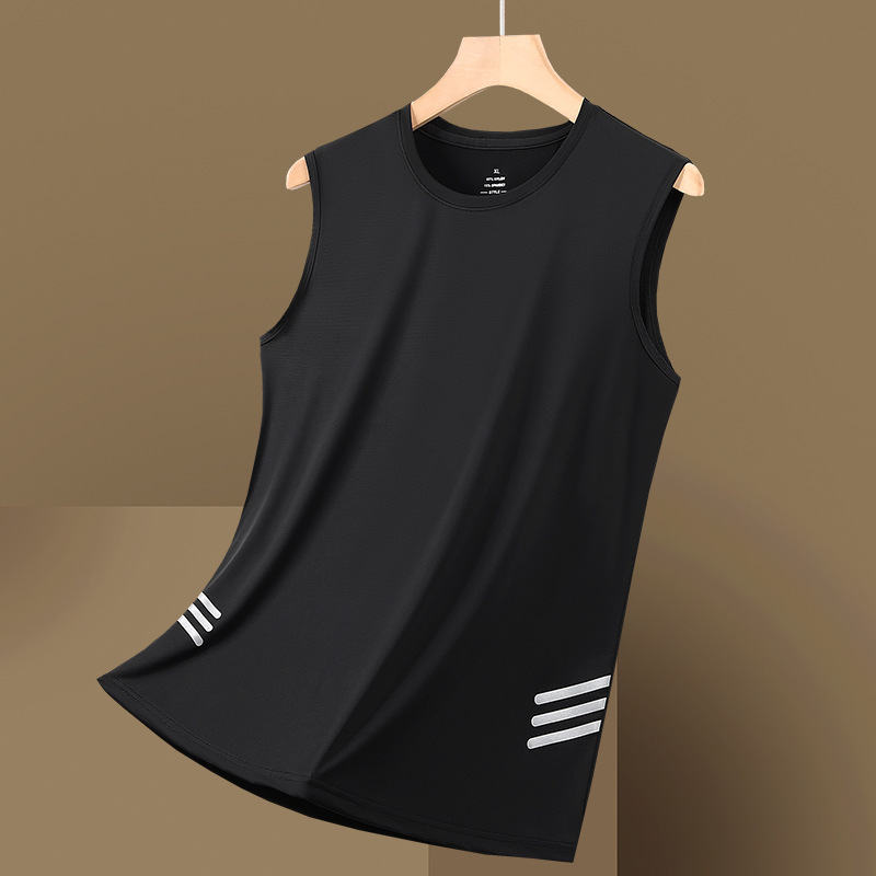 Summer Ultra-Thin Ice Silk Sleeveless T-Shirt Men's Quick-Drying Breathable Loose Plus Fat Plus Size Fat Fitness Sports Vest