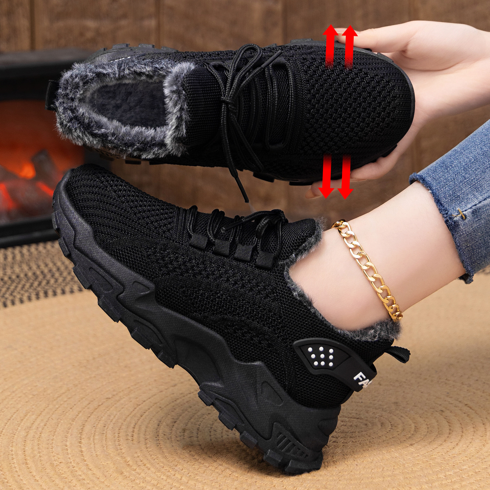 Zapatos de mujer otoño y invierno transfronterizos temu grandes zapatos de terciopelo, zapatos de padre, zapatos de algodón, zapatos de invierno calientes.