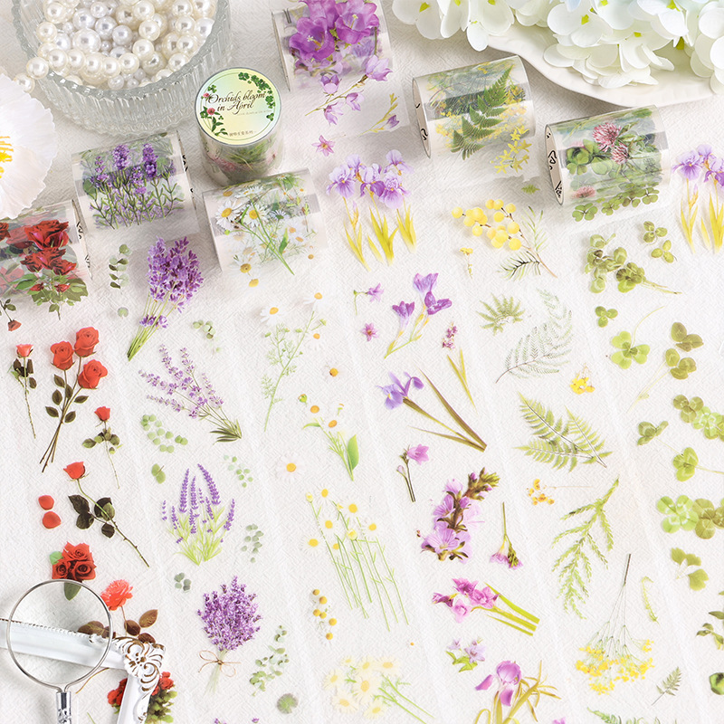 Tape adhesiva impermeable transparente para mascotas DIY diario diario material paisajístico plantas flores papelería pegatinas