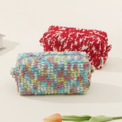 跨境託管 2024新款粗線針織拼色化妝包高顏值收納化妝洗漱包 包廠