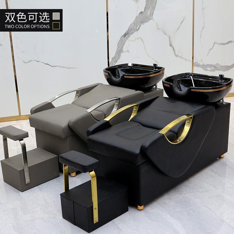 Cama de lavado de cabello para peluquería, silla de lavado de cabello para peluquería, cama de lavado de cabello semirreclinable con lavabo de cerámica, cama de lavado de cabello de cerámica para peluquería.