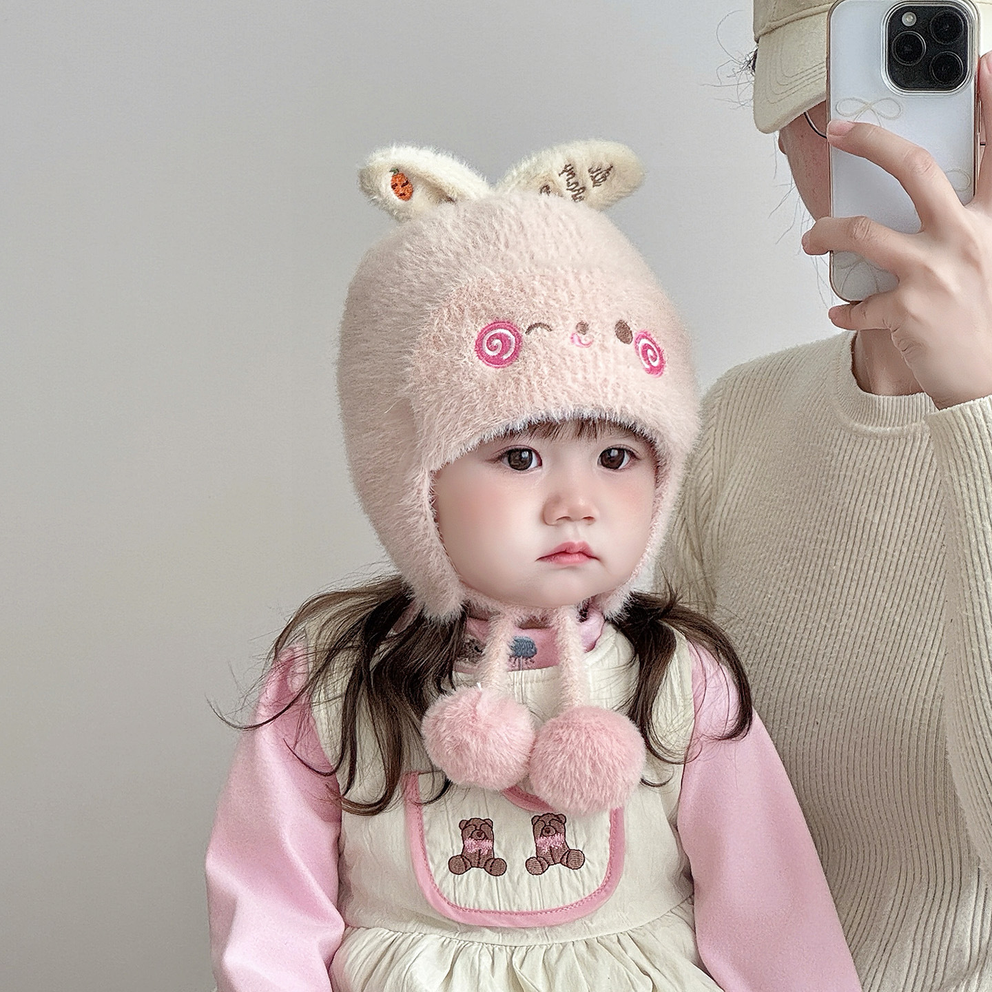 儿童帽子秋冬季保暖加厚针织护耳毛线帽男婴女宝宝出游防风毛绒帽