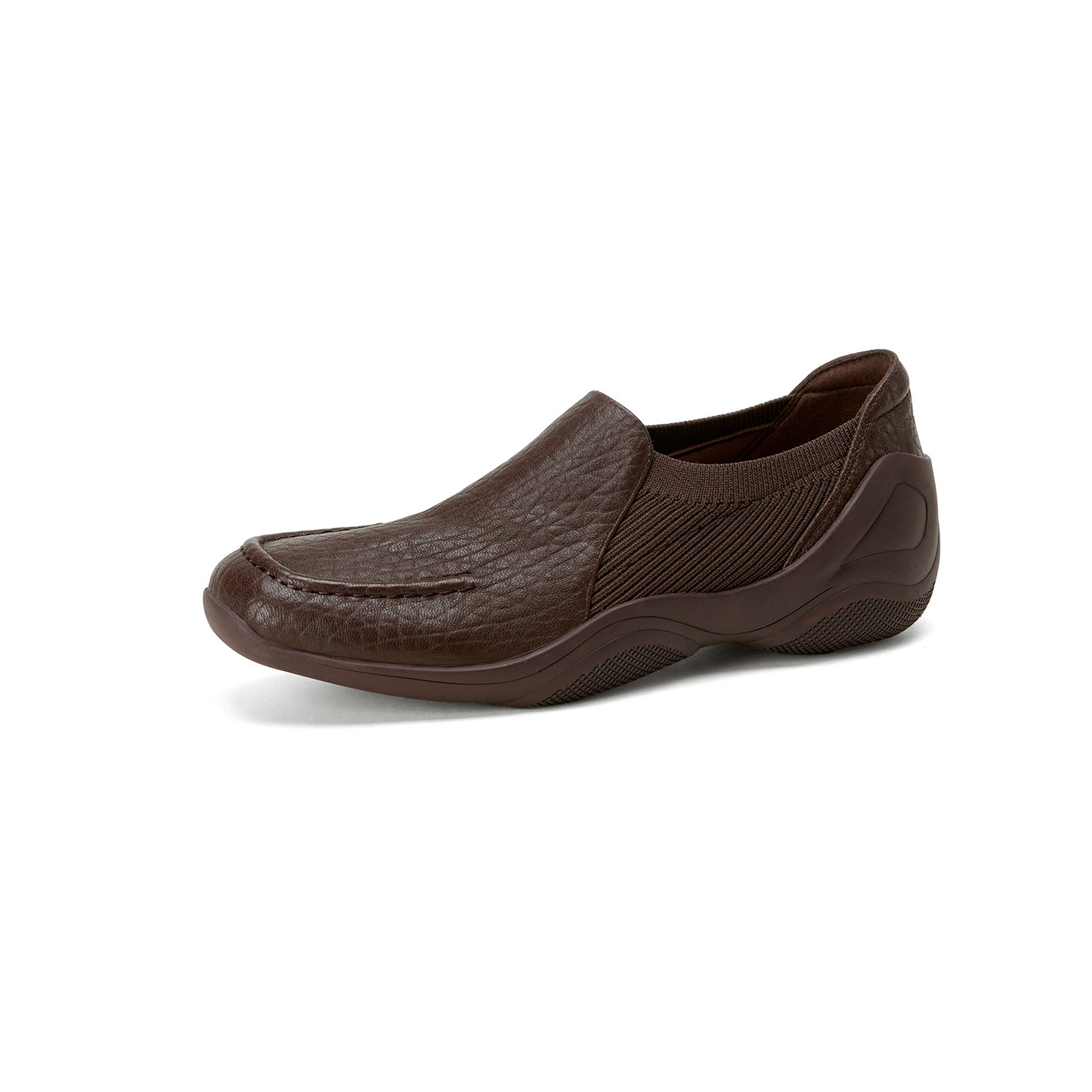 Giày loafer nữ da dê mũi sâu, gót vuông 3 cm, hoa nổi, phong cách bà nội trẻ trung — màu nâu