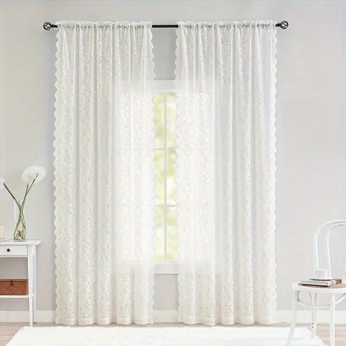 Fresh lace curtains, white warp-knitted window sheers—elegant European-style pastoral door curtains for living rooms and bedrooms, ready-to-hang products available via cross-border dropshipping.