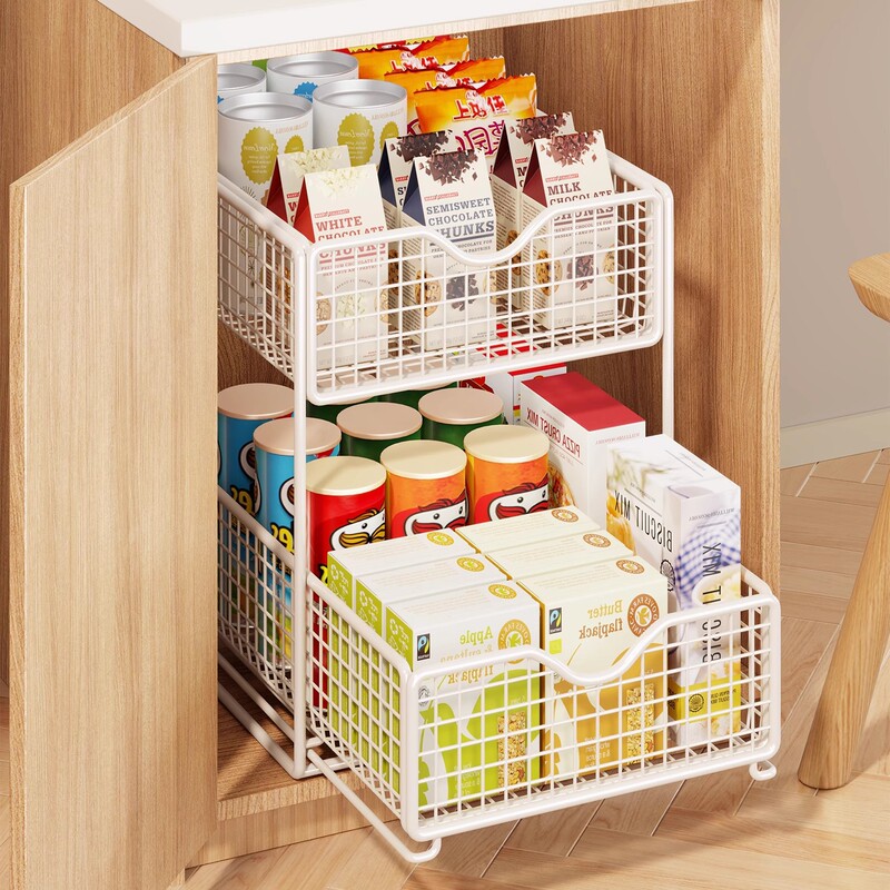 Multi-Layer Storage Organizer for the Main Cabinet, Snack Rack, Dormitory Essentials, Pull-Out Deep Cabinet Organizer