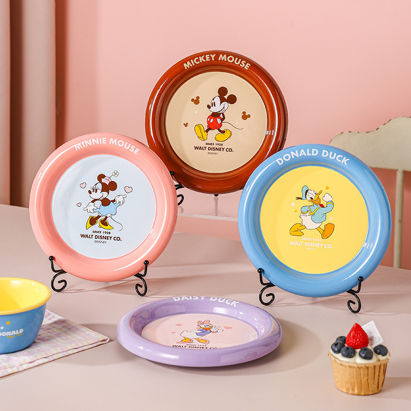 Disney Mini 8 pulgadas de dibujos animados de cerámica cubiertos de platos profundos set de platos caseros de borde grueso sin envío