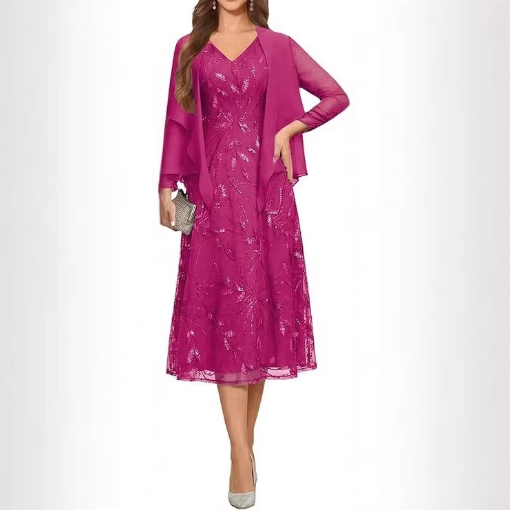 Cross-border foreign trade AliExpress women's banquet wedding evening dress set, new style elegant host dress, fashionable women's clothing