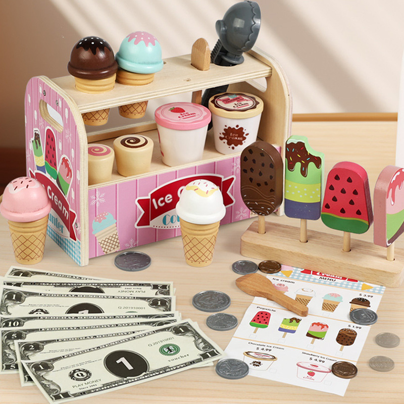 Juguetes transfronterizos CE / CPC de madera para niños en casa tienda de helados de frutas juguetes de helado