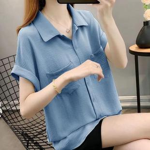 2025 New Trendy Loose Belly-Covering Fashionable High-End Chiffon Shirt Tops for Women Summer Thin Shirts Short-Sleeved Women