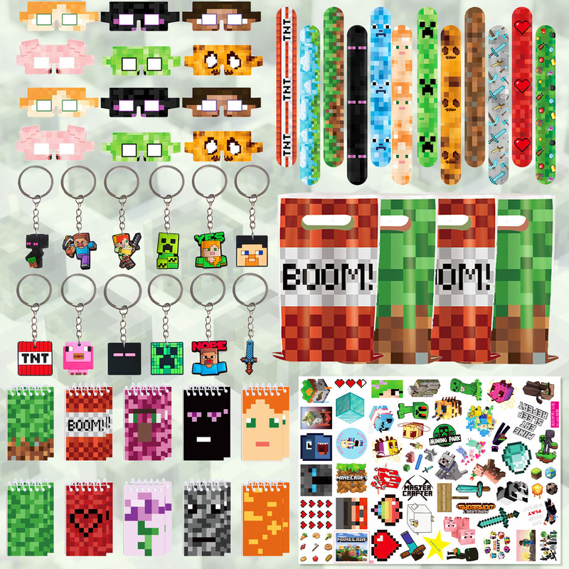 Amazon Minecraft Sandbox Party Decoration Gift Bag Children's Birthday Souvenir Snap Ring Sticker Set