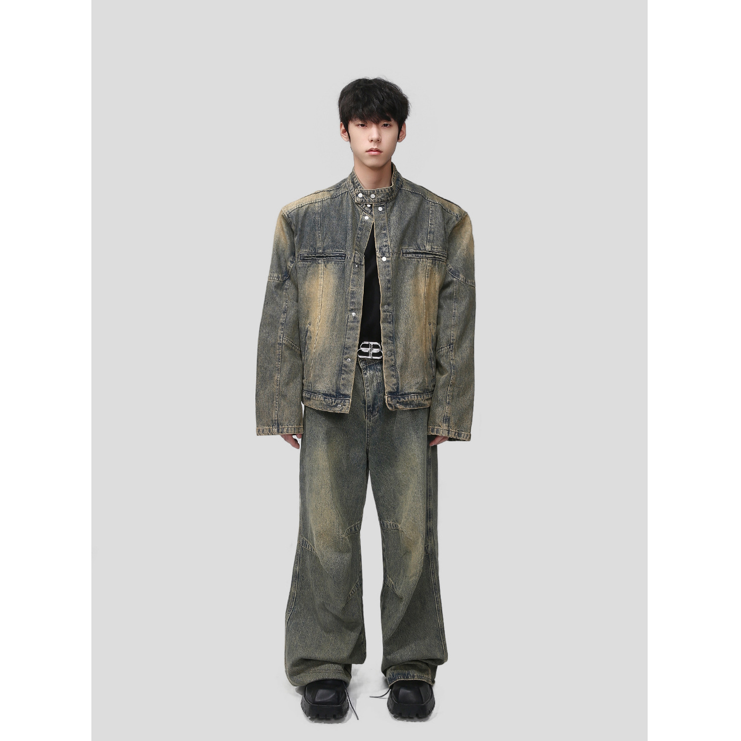 Mtlclothes ropa de los hombres | 2023 otoño nuevo lavado Rosa soporte collar chaqueta traje casual jeans estilo coreano