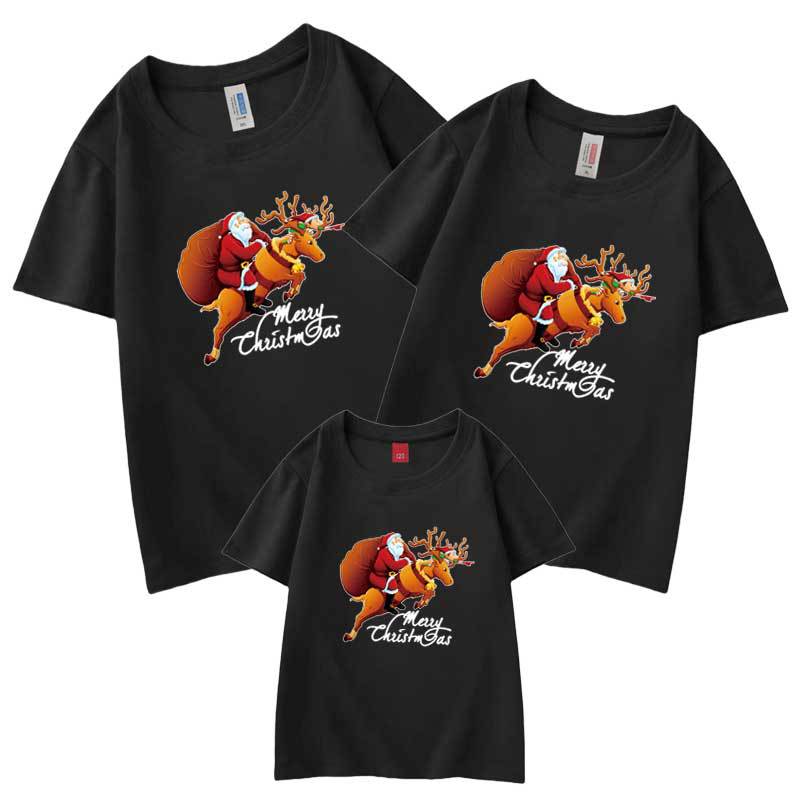 Camiseta de manga corta para padres e hijos J almacén suministro de comercio electrónico transfronterizo Navidad Año Nuevo retrato familiar entrega de una pieza Santa Claus