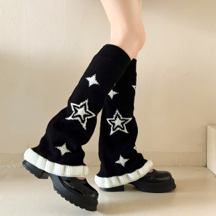 Y2K Subculture Star Leg Warmers Knitted Calf Socks Japanese Style Wide-Leg Slouch Socks Women's Jk Leg Warmers 2024 New Model